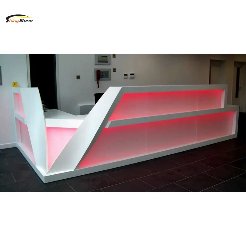 Stylish backlit modern look L-shape solid surface reception counter