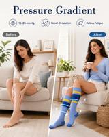 Chaussettes de compression graduée en coton avec logo personnalisé, 15-20 mmHg, rayures vives, haute qualité, pour la santé et le sport, chaussettes de compression longues