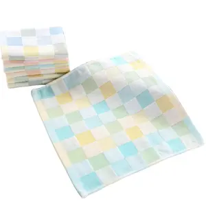 25*25 Cm Katoenen Vierkante Handdoek Zacht Dubbellaags Gaas Kleurrijk Geruit Baby Speeksel Handdoek