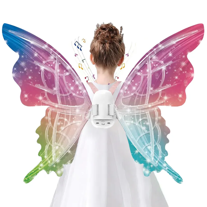 Sayap kupu-kupu elektrik menyala Led, kostum pesta Halloween anak perempuan, sayap kupu-kupu elektrik bergerak