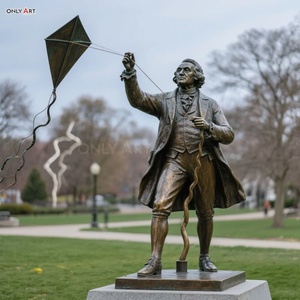 Benutzer definierte Park Square Decor Große hand gegossene Bronze Fliegen Sie einen Drachen, um Blitz lebensgroße berühmte Benjamin Franklin Messing Statue anzuziehen - Product Image 2