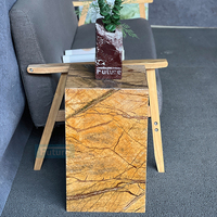 Table basse en marbre brun naturel Cube Socle bas Salon en marbre Table d'appoint de thé cuboïde personnalisée naturelle de luxe