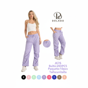 Pantalon large pour femme Dolado, taille haute, coupe ample, longueur intégrale, tricoté, respirant, couleur unie, décontracté, été, avec cordon de serrage - Product Image 1