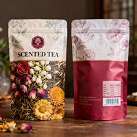 Sachet d'emballage alimentaire en plastique imprimé sur mesure, refermable, anti-odeur, avec fermeture éclair, pour thé, mini-sachet de thé parfumé aux fleurs