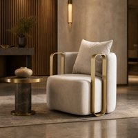 Fauteuil d'appoint moderne rembourré avec structure dorée, chaise individuelle de luxe pour hôtel et salon
