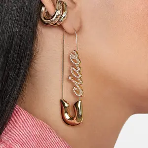 Quality Trends Custom Handmade Jewelry Set Wholesale Bling Rhinestone Letter Personalized Name Safety Pin Earrings