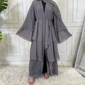 High Repurchase Rates Chiffon Layered Dubai Open Abaya <b>Dress</b> Islamic Clothing 1896# - Product Image 6