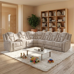 Canapé d'angle moderne convertible en tissu et cuir, inclinable électriquement, pour salon, mobilier contemporain - Product Image 2