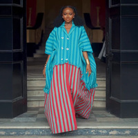 Nouvelle Collection Été 2026 – Élégante Robe Longue Ample Rayée en Polyester Style Dashiki à Double Boutonnage et Col Rabattu pour Femme – Vente Transfrontalière