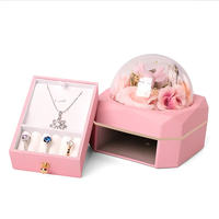 Acrylique cas boucle d'oreille anneau jewelri bijoux affichage pressé fleur séchée petit cadeau boîte coulissante avec rose pour bijoux collier