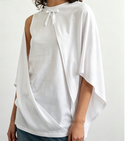 Débardeur blanc uni pour femme à col rond avec nœud frontal, épaules fendues, drapé, coupe ample, sans manches, style décontracté unique