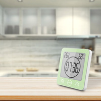 Jam Digital LCD Tahan Air Kontrol Sentuh Timer Alarm Jam Dinding Kamar Mandi dengan Pengukur Kelembapan dan Suhu