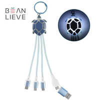 Creatividad Tortuga Marina Led Cable de carga brillante Teléfono celular universal Light up USB Tipo C Multi 4 en 1 Cable de carga