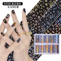Vente en gros de décalcomanies ongles pour filles, ensemble d'autocollants, paillettes, gel, fleurs, feuille design pour décorations d'ongles
