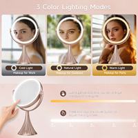 Miroir de maquillage LED double face avec grossissement 1X 10X, couleur or rose, commande tactile, angle réglable, type C, miroir de vanité