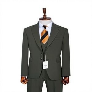 Traje de Negocios para Hombre PERRE, Estilo Británico, Gris Oscuro, Cuello Mao, Doble Botonadura, Antiarrugas, Corte Regular, 100% Poliéster - Product Image 1