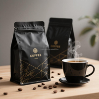 Sachet de café personnalisé recyclable en papier kraft, résistant à l'humidité, de qualité alimentaire, noir et marron, avec fermeture éclair, pour grains de café et aliments pour animaux de compagnie