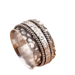 925 Sterling Silver Bubble <b>Spinner</b> <b>Ring</b> Unisex Handmade Three Tone Rhodium Finish Classic Meditation Style Parties Shama Gems - Product Image 1