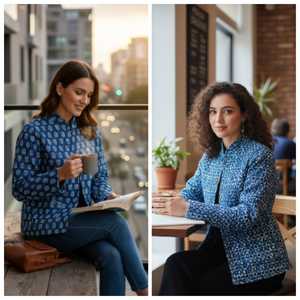 เสื้อแจ็คเก็ตผ้าควิลท์แบบกลับด้านได้ งานแฮนด์เมดจากเมืองชัยปุระ ลายพิมพ์ชาติพันธุ์ ผ้าฝ้าย อุ่นสบาย เหมาะสำหรับฤดูหนาว สำหรับผู้หญิง - Product Image 2