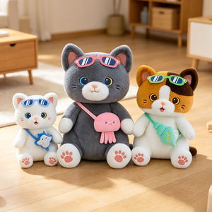 Peluche Gatto con Occhiali da Sole Stile Estivo, Adorabile Gattino Morbido, Bambola Imbottita, Cuscino Morbido Delicato sulla Pelle, Compagno di Sonno per Bambini - Product Image 2