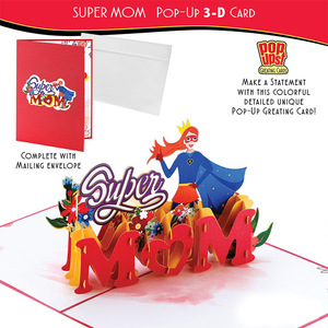Carte de vœux 3D pop-up Super Maman, cadeau pour la fête des mères, carte en papier avec impression numérique et vernissage UV - Product Image 3
