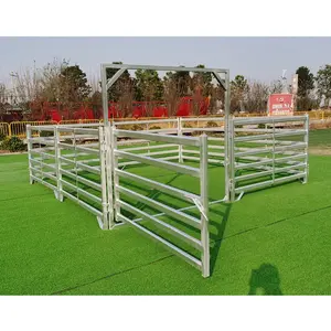 Painéis de corrente galvanizados, barato, pré quente, galvanizados, 5 rails, corrida de 12 pés, estojo soldado, ovelha e cabra, portátil, cerca de metal, para fazenda