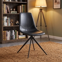 Chaise de salle à manger personnalisable pour la maison, dossier incurvé, revêtement en cuir PU noir, pieds en métal à quatre branches, chaise d'appoint pour meubles d'intérieur
