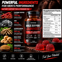 Gummies Énergie et Vitalité Masculine Cayenne Zinc Ashwagandha Maca Fenugrec – Soutien Santé et Bien-être Homme – Épicé pour Hommes – Végétalien Sans OGM