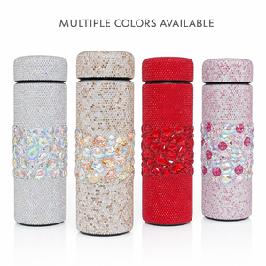 Bouteille d'eau isotherme cylindrique en acier inoxydable avec strass, couvercle entièrement orné de strass, bande décorative en pierres précieuses, pour usage quotidien féminin - Product Image 2