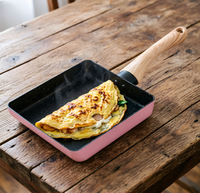 Poêle à omelette Tamagoyaki japonaise carrée en aluminium avec revêtement céramique, petite poêle antiadhésive pour œufs, poignée en bois faite à la main, OEM disponible