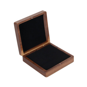 Wood <b>Ring</b> <b>Storage</b> Box Walnut Gray Flocked Lining For Jewelry - Product Image 3