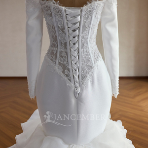 Rsm261050 Elegante Vestido <span class=keywords><strong>de</strong></span> Novia <span class=keywords><strong>Sirena</strong></span> con Mangas Largas, Corsé <span class=keywords><strong>de</strong></span> Encaje, Falda <span class=keywords><strong>de</strong></span> Organza con Pliegues y Volantes, Vestido <span class=keywords><strong>de</strong></span> Novia Jancemebr - Product Image 5