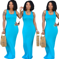 Robe longue moulante d'été personnalisée, grande taille, sans manches, unie, simple, style crayon, décontractée, en jersey pour femme