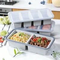 Boîte à lunch en silicone à 2/3/4 compartiments avec couvercle, compatible micro-ondes et congélateur, pour la préparation des repas, les restes et la nourriture pour bébé, gris