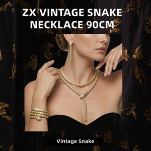 Parure de bijoux vintage motif serpent, collier lourd réglable de 90 cm, bracelet et boucles d'oreilles clous en laiton orné de strass en cristal, idéale pour mariage - Product Image 2