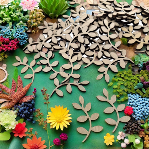 Vente en gros de copeaux de <span class=keywords><strong>bois</strong></span> de contreplaqué sculptés (3 cm) couleur <span class=keywords><strong>bois</strong></span> naturel, nouveaux petits motifs fleurs et feuilles, 50 pièces/sac, décoration intérieure XIANPING - Product Image 4