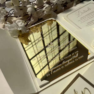 Juego de Tarjetas de Invitación de Boda de Lujo con Espejo Dorado, Diseño Plegable con Estampado en Relieve Personalizado, Tarjeta RSVP - Día de San Valentín, Cumpleaños - Product Image 2