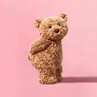 Boneka Beruang Cokelat Klasik JC UK Bartholomew, Boneka Teddy Berbulu Keriting, Boneka Hewan Isi Dakron, Boneka Beruang Lembut, Hadiah untuk Anak