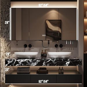Mueble de Baño Moderno de Lujo en Blanco y Negro, con Doble Cajón, <span class=keywords><strong>Lavabo</strong></span> Integrado y Espejo con Gabinete LED Inteligente - Product Image 2