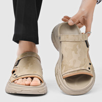 Sandales à plateforme épaisse antidérapantes à motif kaki avec bande magique, chaussures de mode pour hommes, chaussures de rue, chaussures de loisirs, chaussures de marche