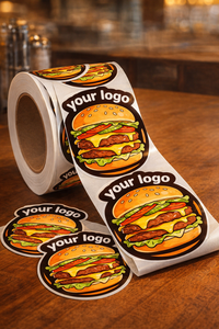 Rouleau d'autocollants alimentaires personnalisés en vinyle imperméable, logo de marque, étiquettes rondes pour emballages de restaurants, hamburgers, fast-food - Product Image 5