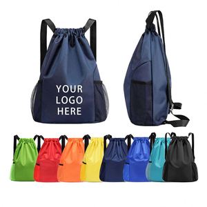 Custom Logo Polyester <b>Drawstring</b> <b>Backpack</b> 300D Promotional Bags Foldable Nylon Sport Bag Pack Gym With Inner Pocket - Product Image 1