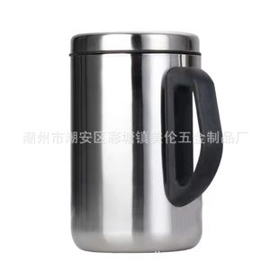 Gobelet en acier inoxydable avec couvercle et poignée, double couche, épaissi, isolant thermique, pour étudiants et enfants - Product Image 3