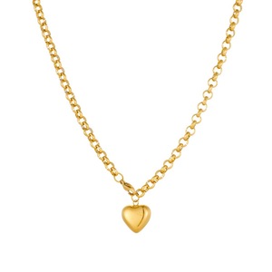 Heart-Shaped Pendant Necklace Gold Plated Stainless Steel O-Chain Women's Everyday Wear Accessory - Product Image 5