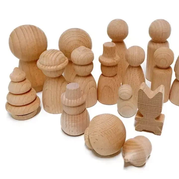 Custom DIY Wood Crafts Peg Dolls Ins Cone Building Block Beech Wood Ornaments Wooden Dolls