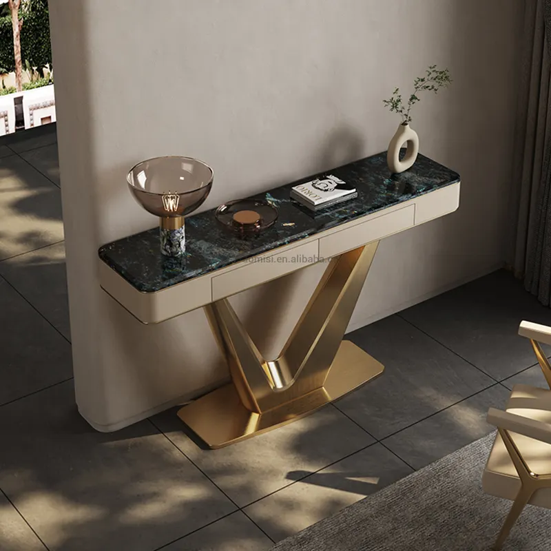 AOMISI CASA table console moderne italienne dorée avec plateau en marbre console de luxe pour tiroir d'entrée à miroir