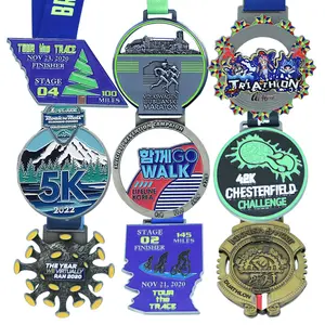 Medalha em branco para maratona de futebol, medalha de metal 3D ouro 5k 10k personalizada do fabricante, medalha esportiva personalizada