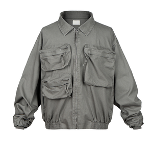 Men's Gray <b>Canvas</b> Shirt <b>Jacket</b> With Multiple Pockets Turn-Down Collar Regular Fit Workwear Style Autumn Wear - Product Image 2