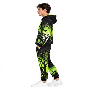 Conjunto Deportivo de Halloween para Hombre, Sudadera con Capucha de Felpa Informal, Pantalones Deportivos con Estampado de Halloween, Ropa Deportiva para Correr en Invierno - Product Image 3