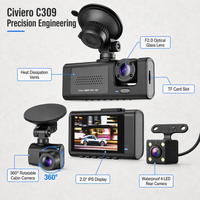 Caméra embarquée Civiero 1080P double objectif avec WiFi, boîte noire de voiture, enregistreur de conduite, caméra de recul